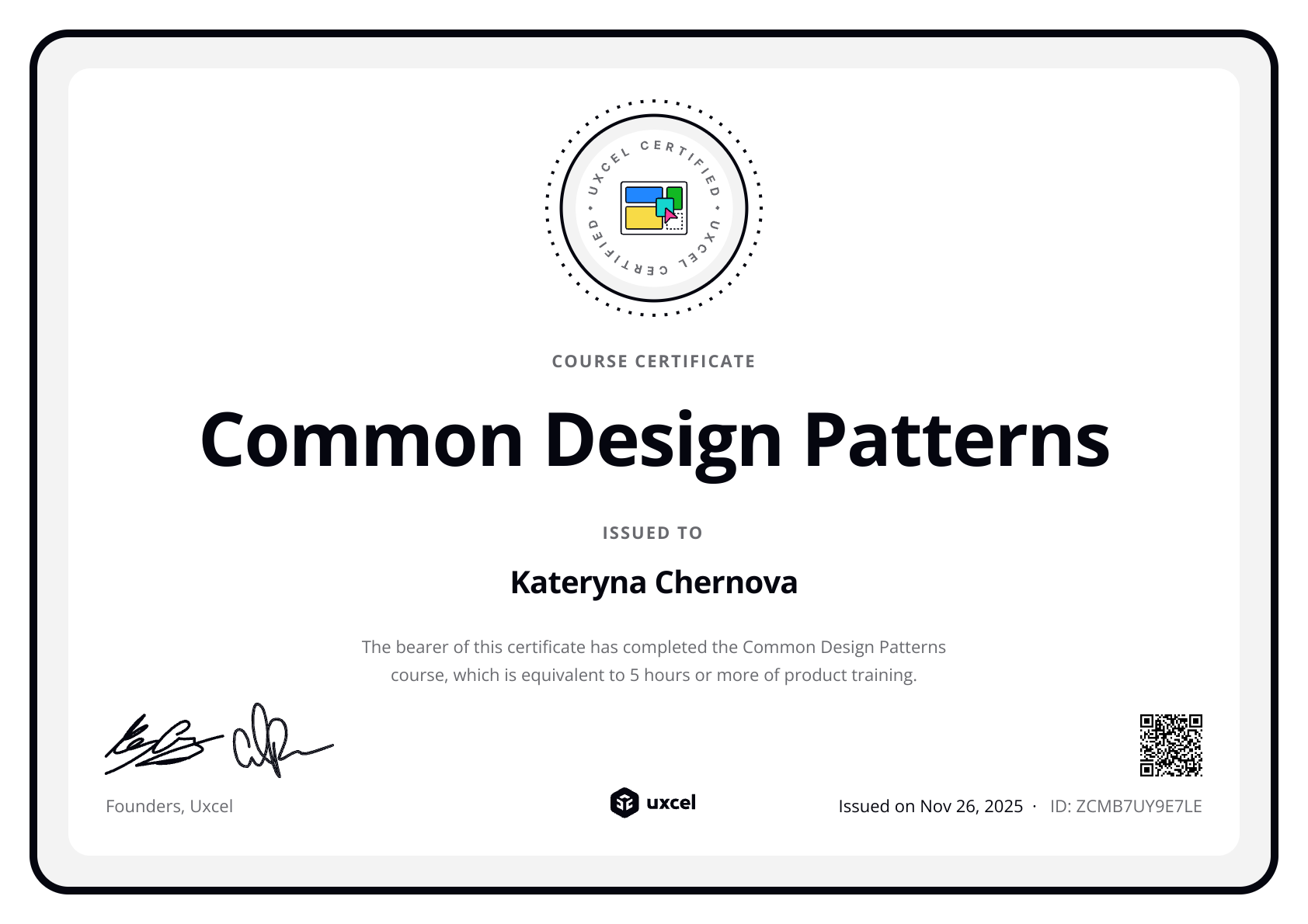 Kateryna Chernova's certificate